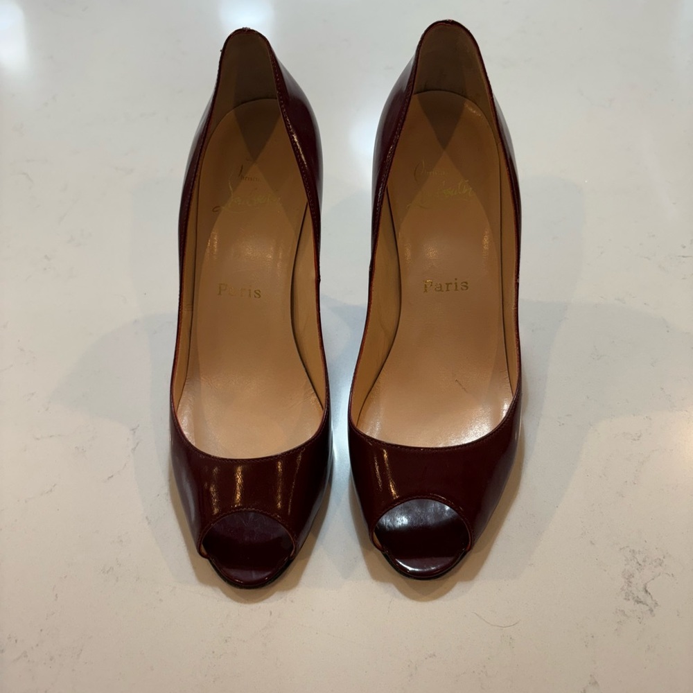 Christian Louboutin Burgundy Peep-Toe Heels